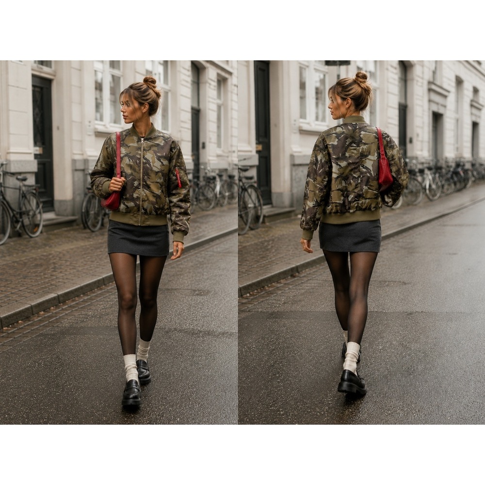 Ganni Womens Y2K Camouflage Bomber Jacket Size M Streetwear Utility Military